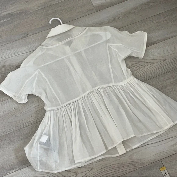 Burberry Cottagecore Blouse sheer button up womens Cream (size 8) minimalist - Picture 4 of 7